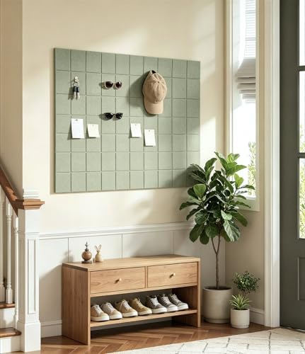Large Cork Board, 12 Pack Felt Wall Tiles with Safe Removable Adhesive, Bulletin Board for Office, Pin Tack Corkboard for Quilting Design & Dart Wall Protector 48" x 36" - Sage