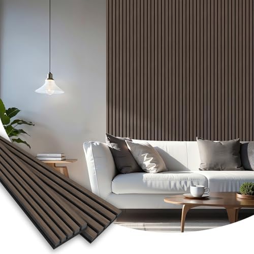 SMARTSTANDARD Wood Slat Acoustic Wall Panels 2 Pack 94"x23.6" Dark Walnut