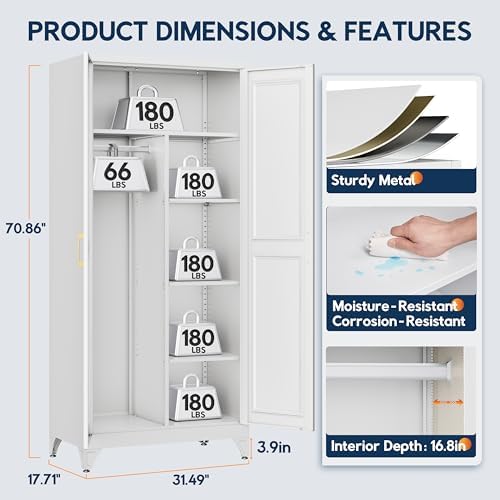 UNICOLY Armoire Wardrobe Closet，71" Metal Wardrobe Cabinet with Door