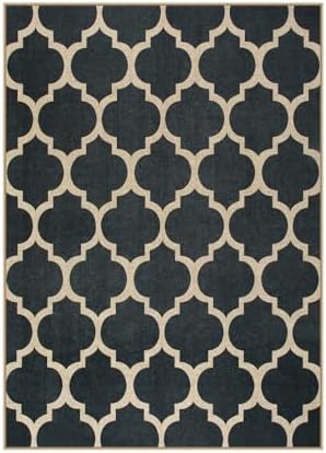 Lahome Moroccan Outdoor Rug 5x7, Easy Jute Black Washable Rugs for Patio Living Room, Geometric Trellis Woven Area Rug Non Slip for Backyard, Thin Non Shedding Farmhouse Carpet for Bedroom