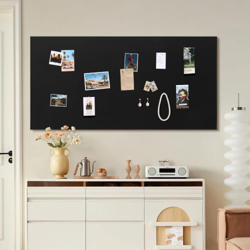 SELEAD Linen Bulletin Board 48” x 24” - Black Aluminum Frame, Black Fabric