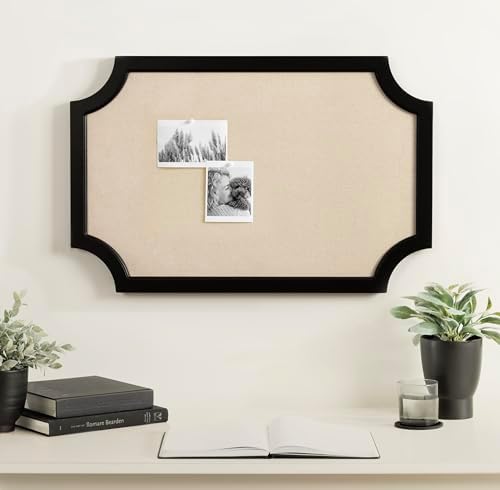 Hogan Framed Scalloped Decorative Wall Pinboard; Black; 24 x 36; Rustic Modern Farmhouse Bulletin Board for Wall Organization and Decorative Displays