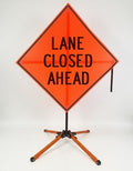 Traffic Roll-Up Sign Kit with Stand – Collapsible Safety Sign & Heavy-Duty Portable Stand, High Visibility, Easy Setup (Lane Closed Ahead, Mesh)
