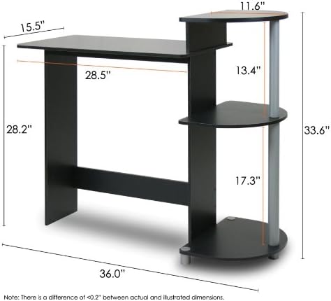 Furinno COMPACT Desk, 28.5" Wide Gaming Desk with Shelves, Computer Desk with Book Shelf, Office Desk for Home Office, Study Room, Dorm, Bedroom, Black