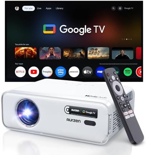 Aurzen EAZZE D1G 4K Supported Google TV Smart Projector w/ WiFi & Bluetooth