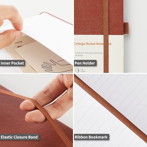 Heture Hardcover Notebooks, 6 Packs A5 Lined Journals Notebook for Writing 160 Pages, 8.2 x 5.5 inch, 6 Colors Classic Ruled Notebooks for College/Work/Travel (Brown, 1 Pack)