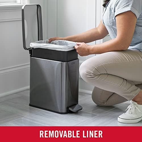 Rubbermaid Stainless Steel Slim Step-On Trash Can, 2.6-Gallon, Charcoal, Wastebasket with Lid for Home/Bathroom/Kitchen