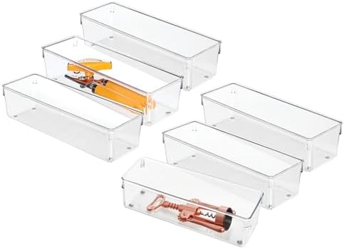 iDesign Plastic Drawer Organizer Bins, Set of 6, Clear