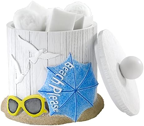 Avanti Linens - Covered Jar, Multipurpose Countertop Organizer, Beach Inspired Bathroom Decor (Beach Mode Collection)