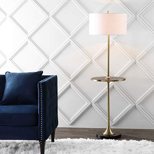 JONATHAN Y Luce Floor Lamp with Wood Side Table 59", Black/Brass Gold