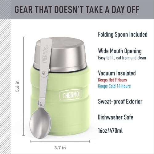 THERMOS Stainless King Food Jar with Spoon, 16oz, Matte Green