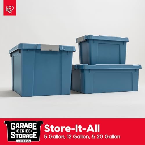 IRIS USA 4-Pack 12 Gal Heavy Duty Lockable Storage Totes with lids, Navy