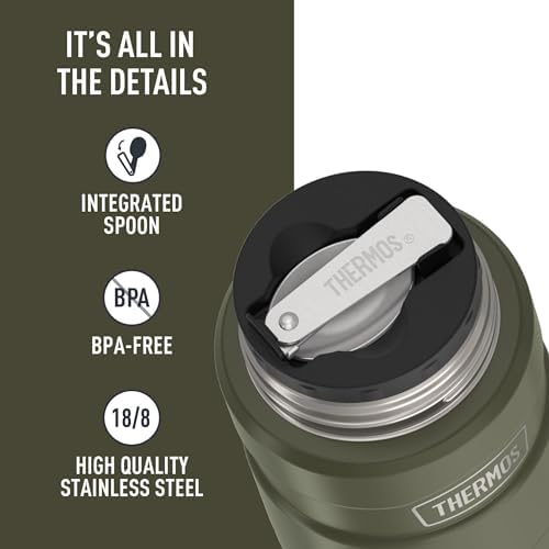 THERMOS Stainless King Food Jar with Spoon, 16oz, Matte Army Green