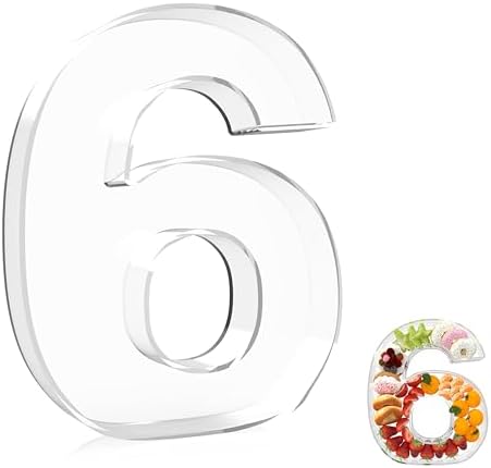 13.8" Extra Large Acrylic Number Charcuterie Board Box, Reusable Fillable Number Cake Candy Dish Display Serving Tray for Birthday Anniversary Party Decoration (6)