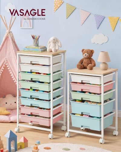 VASAGLE Rolling Cart with Drawers,5 Drawers Storage Cart, Multicolor