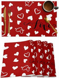 Red Valentine's Day Placemats Set of 4, Valentines Love Heart Heat Resistant Washable Table Place Mats Cotton Table Linens Party Holiday Decorations for Home Kitchen Dining Table Outdoor Indoor,