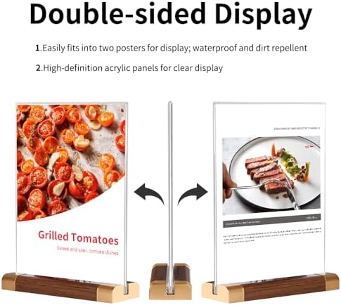 LIANHELILAI Acrylic Sign Holder 5" x 7" with Wood-Color Base, Tabletop Double-Sided Display Sign Frame Vertical Clear for Store/Coffee Shop/Restaurant Menu Hotel Display Board, 3 Pack T Shape