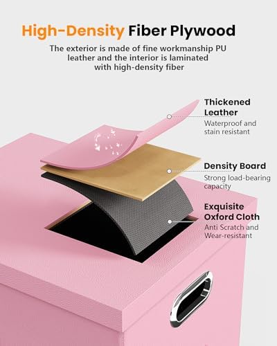 Oterri File Organizer Box,Filing Box with Lid,File Box for Letter/Legal File Folder Storage, Portable Hanging File Box for Office/Decor/Home,1 Pack, Pink(Leather),Box only