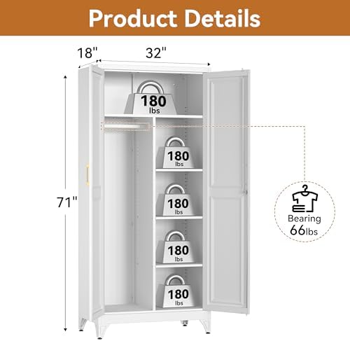 Polup 71" Tall Metal Armoire Wardrobe Closet with Doors and Lock