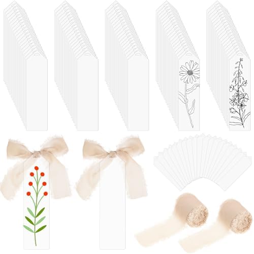 Yeaqee 100 Pcs Pointy Shaped Clear Acrylic Bookmark Blanks with Ribbon