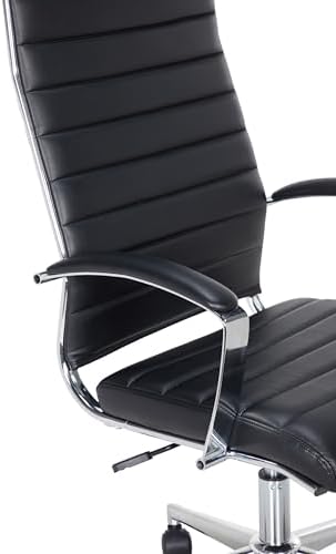 Amazon Basics High-Back Swivel Office Chair with Lumbar Support, Ergonomic Ribbed Faux Leather, Adjustable Height, 45.25" x 24.75" x 23.25", Black