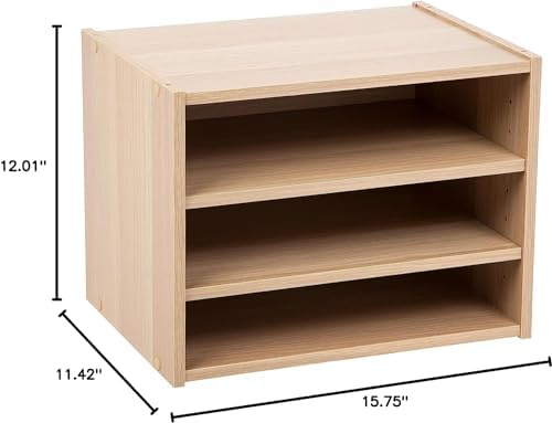 IRIS USA 3-Shelf Modular Wood Stackable Storage Box, Light Brown