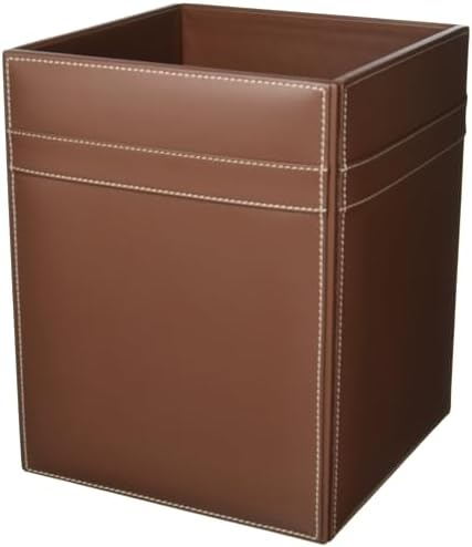 Dacasso 14 Quart Rustic Brown Leather Square Waste Basket/Trash Can - Luxury Executive Decor and Sophisticated Office Essential