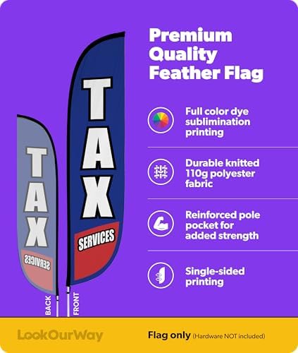 LookOurWay Feather Flag, 12-Ft, Tax Service Blue & Red
