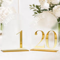Frosted Arch Wedding Table Numbers 1-20, Gold Numbers and Stands