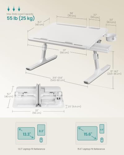 SONGMICS Bed Laptop Desk, Foldable, Adjustable Height, 15.7 x 22 Inches