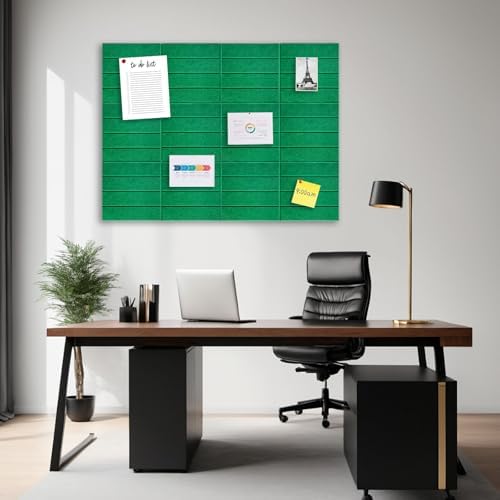 12 Packs Green Felt Pin Board, Large 12" Bulletin Board with 30 Push Pins, Felt Board Slat Wall Paneling for Office Home Kitchen, Self-Adhesive Corkboard Tiles for Classroom Message Photos Memos