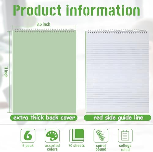 Resurhang 6 Pack Office Steno Pads, Vivid Color, Classic Style