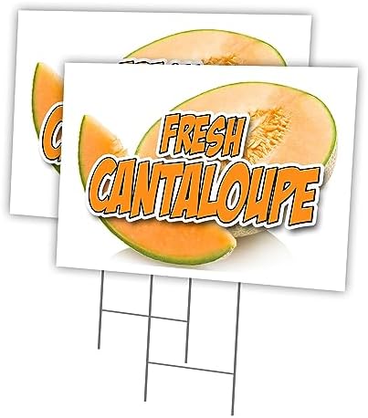 Fresh Cantaloupe 2 Pack of 18" x 24" Yard Sign & Stake Outdoor Plastic Window | Advertise Your Business | Stake Included Image On Front Only | Made in The USA