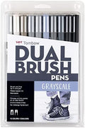 Tombow 56171 Dual Brush Pen Art Markers, Grayscale, 10-Pack. Blendable, Brush and Fine Tip Markers
