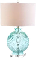 JONATHAN Y Estelle 26" Aqua Diamond-Etched Glass Crystal Table Lamp