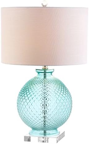 JONATHAN Y Estelle 26" Aqua Diamond-Etched Glass Crystal Table Lamp