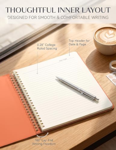 5 Pack Hardcover Spiral Notebooks, 8.3" x 6.3" Lined Journal Set, 100 GSM Bleed-Resistant Paper, 200 Pages Twin-Wire Bound Notebook with Elastic Band & Category Stickers for Office, School