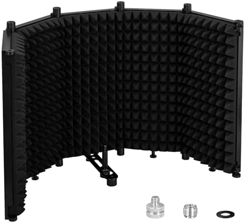 LZSIG Microphone Isolation Shield, Foldable Mic Shield with Triple Soundproof, Reflection Filter with 3/8" and 5/8" Threaded for Recording Studio, Podcasts, Singing, and Broadcasting - XL(30"x12.9")
