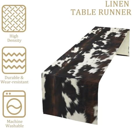 Cow Print Table Runner, Black White Cowhide Print Western Style Table Runner Country Farmhouse Cottage Cow Patten Table Decoration for Home Kitchen Dining, 13x108 Inch