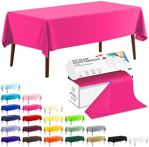 CXPSINC 54 Inch X 300 Feet Plastic Table Cover Roll Disposable Tablecloth with Slide Cutter for All Type/Shape Tables | Party, Banquet, Birthdays, Weddings(Fuchsia, 300 Feet)