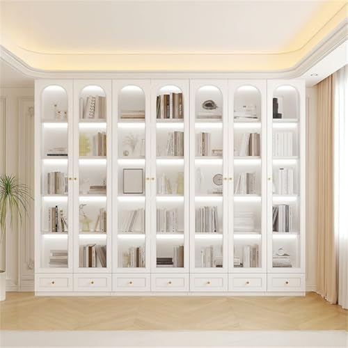 5-Layer Wood Barrister Bookcase with Multiple Drawers & Shelves Bookcase Bookshelf Integrated Home Living Room Study Cabinet Modern Display Cabinet Shelf White 110" L x 13" W x 91" H