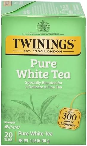 Twinings Pure White Tea Individually Wrapped Bags, 20 Count (Pack of 1), Light & Fresh, Caffeinated, Enjoy Hot or Iced, 20 Teabags