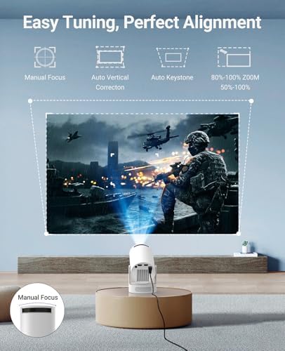 Mini Projector with WiFi and Bluetooth, Support 4K 170 ANSI Auto Keystone Correction, 5W Soundbase Speaker, 210° Rotatable Portable Projector, 25"-110" Screen Video Projector for Smartphone/Laptop