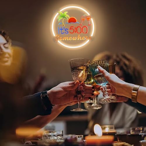Its 5 00 O'clock Some Where Neon Sign for Wall Decor, 17" x 13" Dimmable LED Beer Sign, 5V USB Powered Bar Neon Light for Home Bar, Business Pub, Beach Party Wall Décor