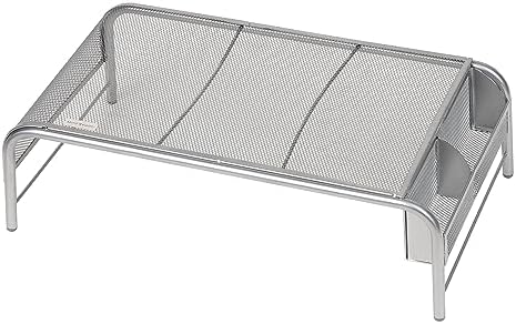 Mind Reader Monitor Stand, Ventilated Laptop Riser, Desktop Organizer, Side Storage, Metal Mesh, 20"L x 11.5"W x 5.5"H, Silver