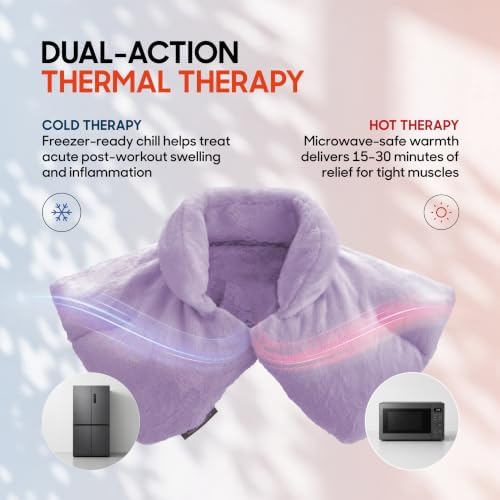 Sharper Image Heated Neck & Shoulder Wrap - Microwavable Warm & Cooling Plush Pad, Scented Aromatherapy (100% Natural Lavender & Herb Spa Blend), Pain Tension Headache Relief Therapy, Gift for Women