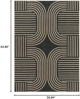 Lahome Modern Geometric 5x7 Outdoor Rug, Easy Jute Black Patio Rug