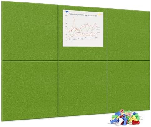 Neatsure Large Cork Board for Wall, 36" x 24" Bulletin Board with Pushpins, 6 Panels Felt Tiles Tack Push Pin Board for Office, Forest Green