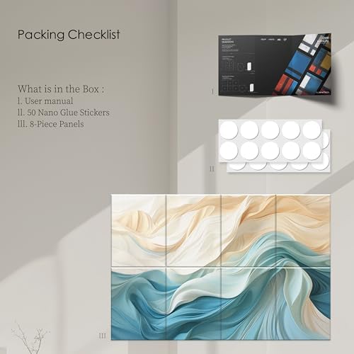 JaneTech 8-Pack Acoustical Wall Panels 48x32 Inches Art Acoustic Panels Decorative Sound Dampening Panels for Studios, Offices, Theaters, Adhesive Included