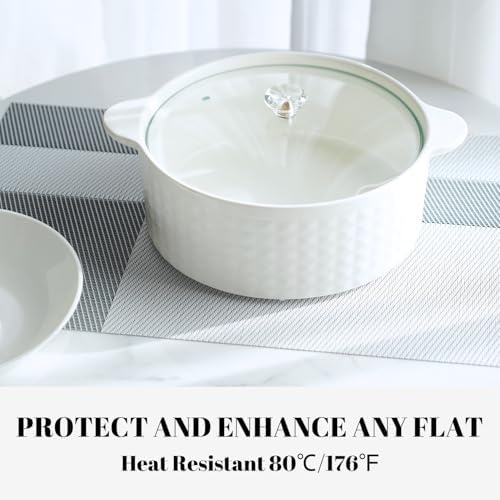 Placemats Set of 4 Vinyl/Plastic Woven Place Mats for Kitchen Table Indoor/Outdoor Washable Placemat Wipeable Dining Table Mats (Silver Cube,4)